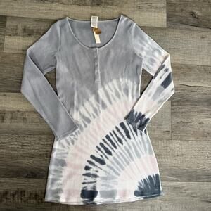 NWT Victoria’s Secret PINK Thermal Long Sleeve Henley Dress XL Tie Dye Gray
